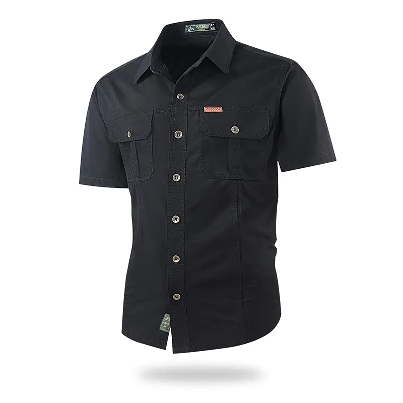 Summer outdoor casual short-sleeve work shirt with multiple pockets, lightweight design