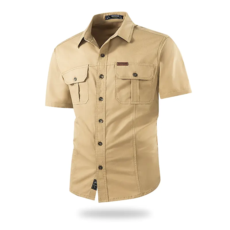 Summer outdoor casual short-sleeve work shirt with multiple pockets, lightweight design
