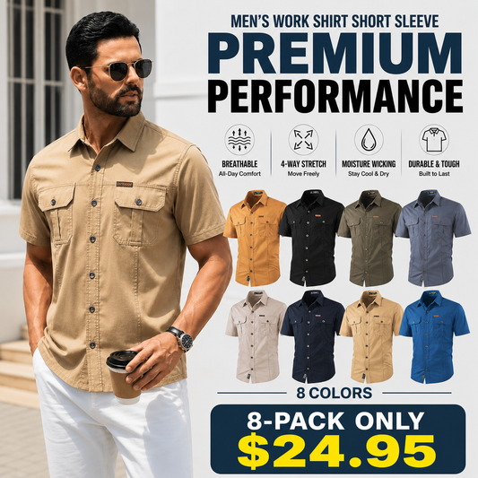 Summer outdoor casual short-sleeve work shirt with multiple pockets, lightweight design