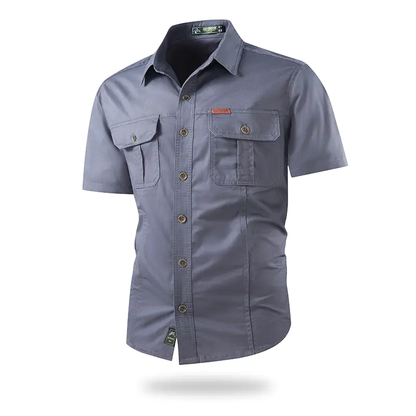 Summer outdoor casual short-sleeve work shirt with multiple pockets, lightweight design