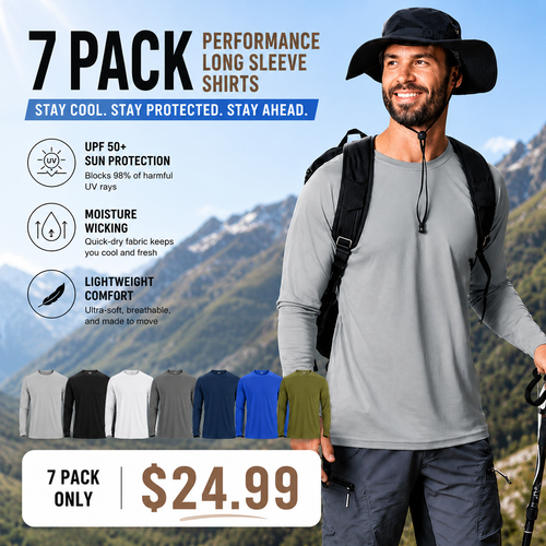 Men's UPF 50+ Long Sleeves Shirts Quick Dry Lightweight Summer Sportswear Crew Neck Tops