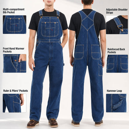 🔥Last Day Promotion🔥Men's Denim Bib Overalls,  Workwear with Adjustable Straps and Convenient Tool Pockets