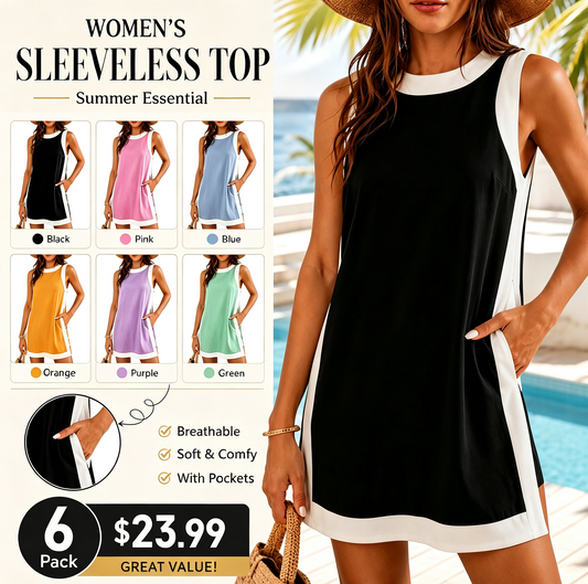 📢📢Summer Sale ⏰Women's Casual Color Block Sleeveless Tops Matching Shorts
