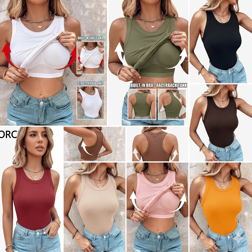 Built-In Bra Ribbed Tank Top — Comfort, Support & Shape — No Bra Needed