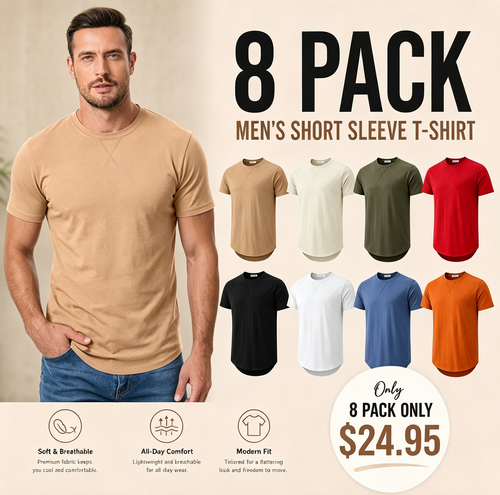 Mens 8 Pack Cotton Hipster Hip Hop Longline Crewneck T-Shirt