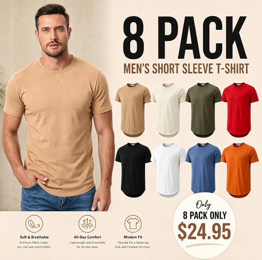 Mens 8 Pack Cotton Hipster Hip Hop Longline Crewneck T-Shirt