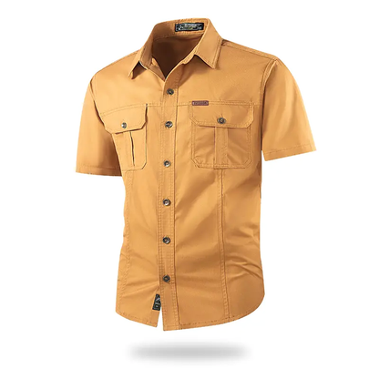 Summer outdoor casual short-sleeve work shirt with multiple pockets, lightweight design