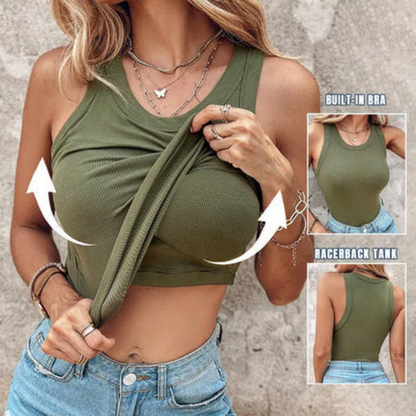 Built-In Bra Ribbed Tank Top — Comfort, Support & Shape — No Bra Needed