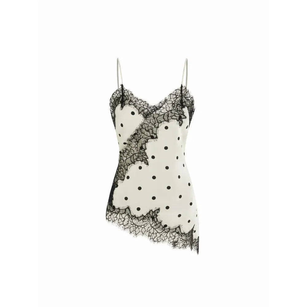 V-neck Floral Lace Lettuce Trim Cami Blouse