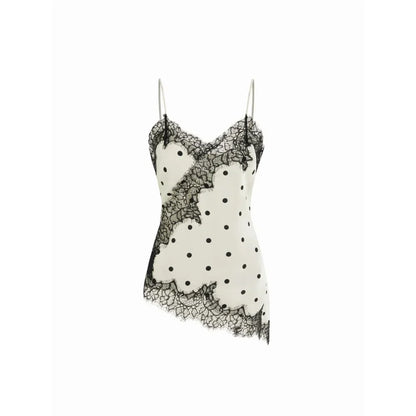 V-neck Floral Lace Lettuce Trim Cami Blouse