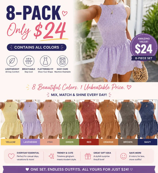 ⏰Hot Sale-Women'S Casual Fashion Sleeveless Short Dress🔥8-Pack - All Colors Included