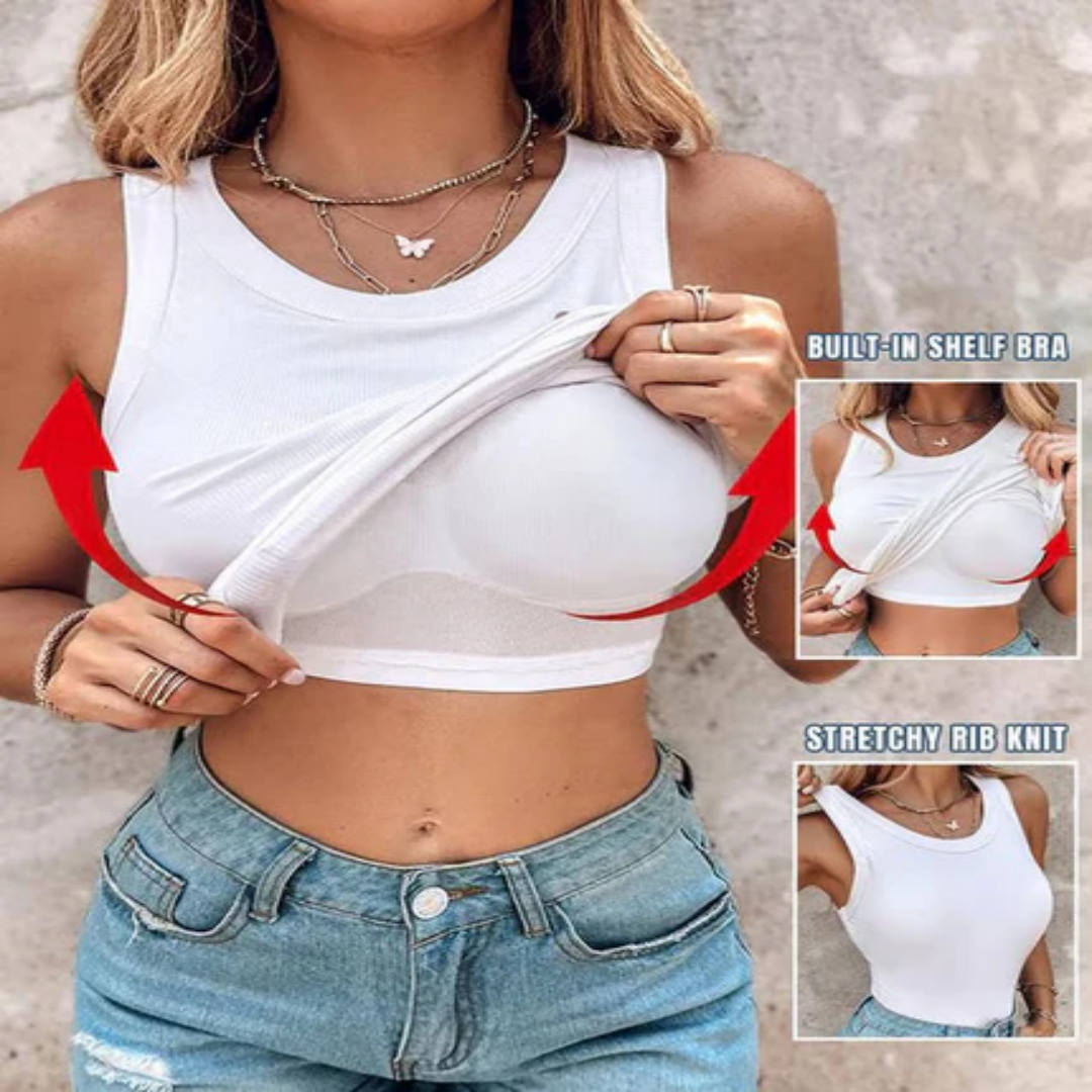Built-In Bra Ribbed Tank Top — Comfort, Support & Shape — No Bra Needed