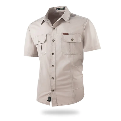 Summer outdoor casual short-sleeve work shirt with multiple pockets, lightweight design