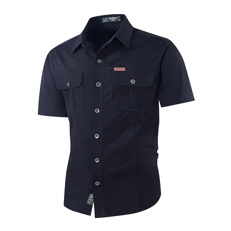 Summer outdoor casual short-sleeve work shirt with multiple pockets, lightweight design