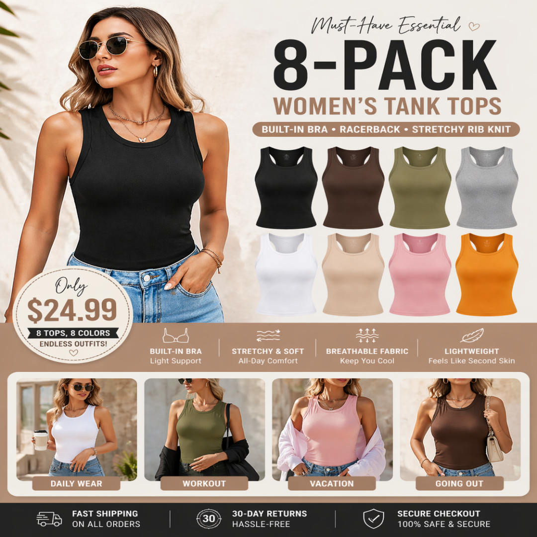 Built-In Bra Ribbed Tank Top — Comfort, Support & Shape — No Bra Needed