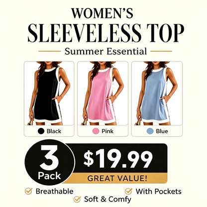 📢📢Summer Sale ⏰Women's Casual Color Block Sleeveless Tops Matching Shorts