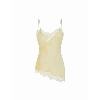 V-neck Floral Lace Lettuce Trim Cami Blouse