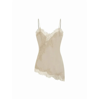 V-neck Floral Lace Lettuce Trim Cami Blouse