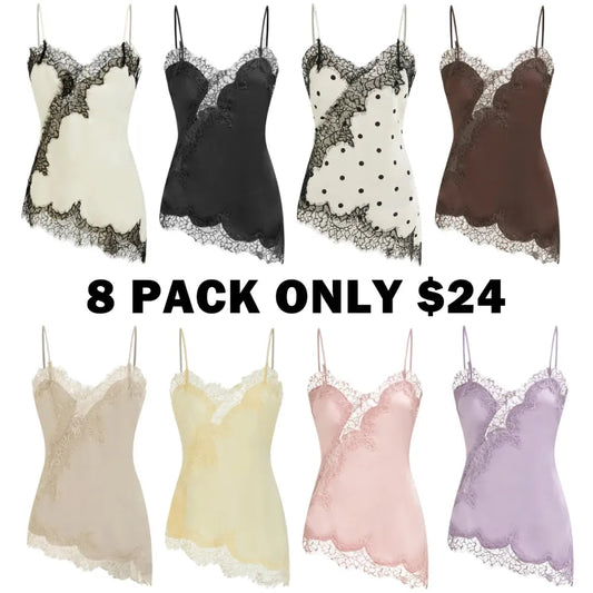 V-neck Floral Lace Lettuce Trim Cami Blouse