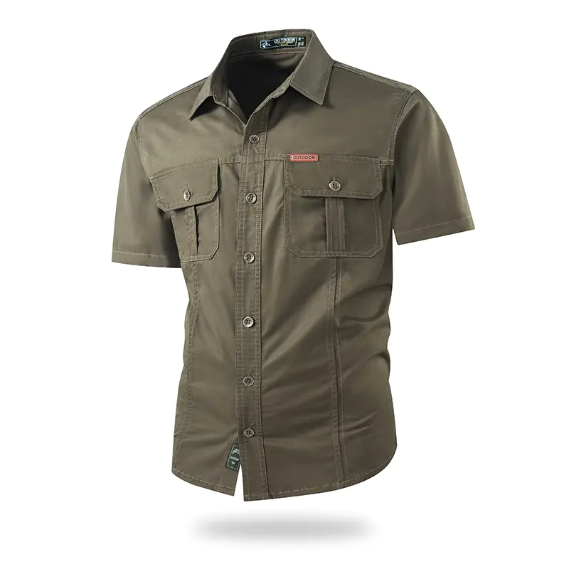 Summer outdoor casual short-sleeve work shirt with multiple pockets, lightweight design