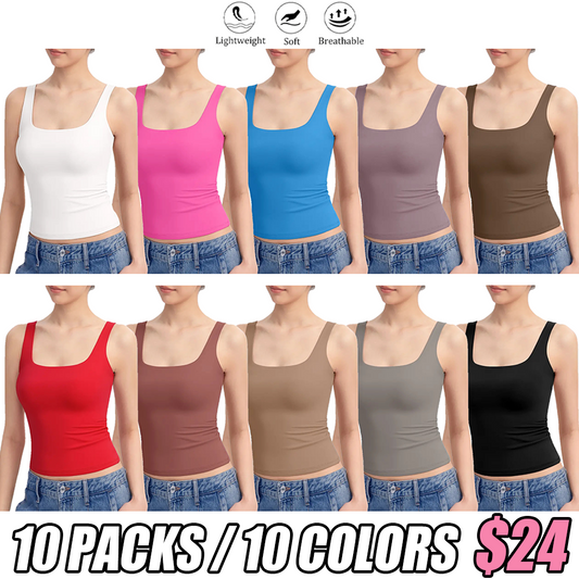 Women's Square Neck Tank Top  Double Layer Stretchy Top