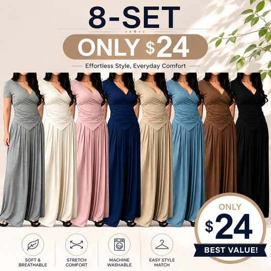 V Neck Wrap Top & High Waist Wide Leg Pants Set