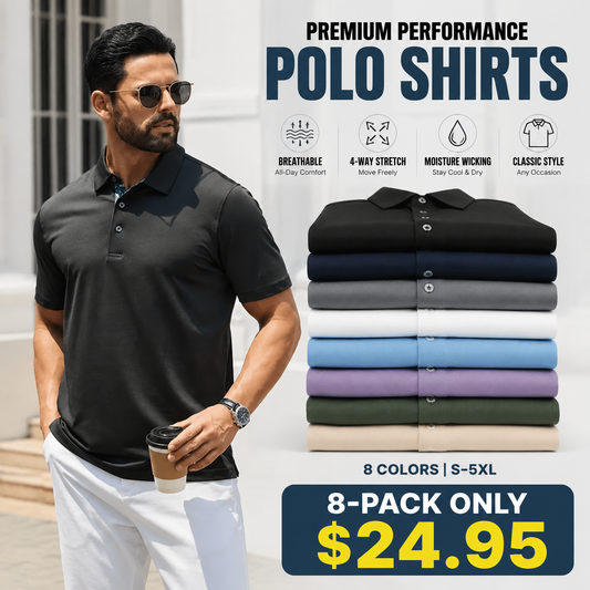 Men's Polo Shirts – Soft Breathable Cotton, Comfortable Short Sleeve Casual Fit, Classic Collared Polo Shirts