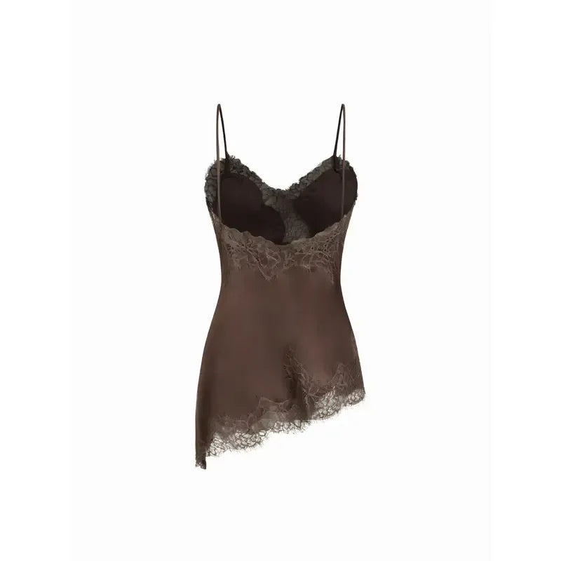 V-neck Floral Lace Lettuce Trim Cami Blouse